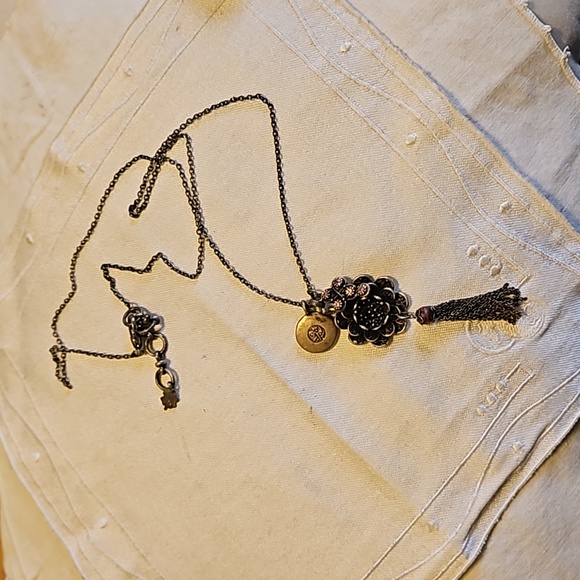 Lucky Brand Antiqued Cross Flower Crystals Pendant Necklace - Picture 1 of 5